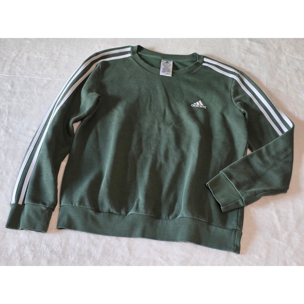 Adidas Essentials 3-Stripes Fleece Sweatshirt Olive Green Crewneck Womens Medium
